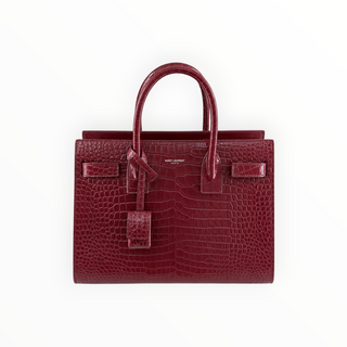 Saint Laurent Burgundy Crocodile Embossed Leather Baby Sac de Jour Tote Bag