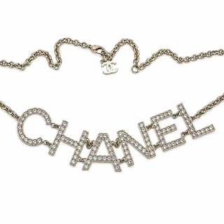 Chanel Champagne Gold-Tone Crystal Logo Letter Necklace/Belt