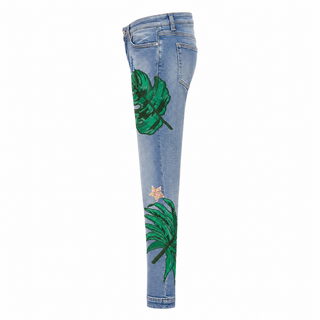 Dolce & Gabbana Embellished Tropical Print Denim Jeans