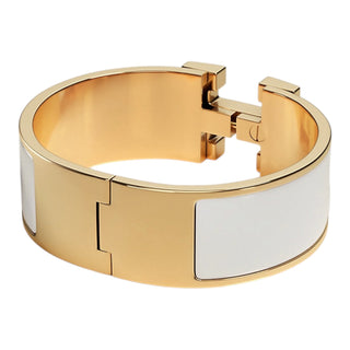 Hermès Clic Clac H Blanc Bracelet Rose Gold Plated GM
