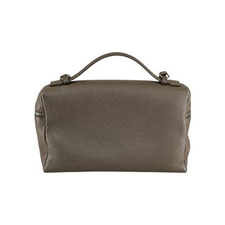 Loro Piana Taupe Grained Leather Top Handle Bag with Silver-Tone Hardware