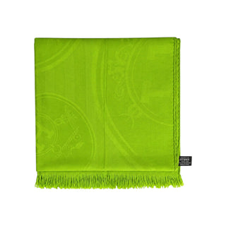 Hermès Lime Green New Libris Cashmere & Silk Jacquard Stole 213 × 75 cm
