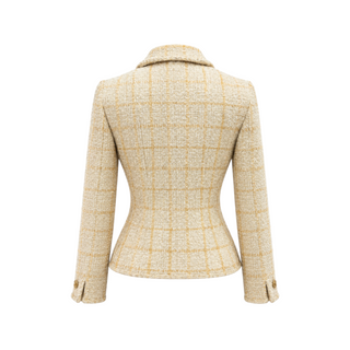Chanel Cream and Beige Wool-Blend Tweed CC Button Jacket Size FR 38