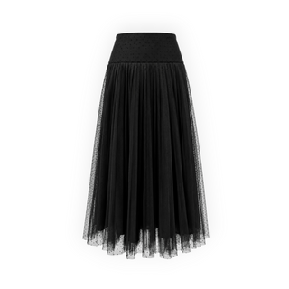 Christian Dior Black Polka Dot Tulle Pleated Midi Skirt Size FR 42