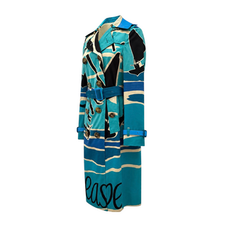 Burberry Prorsum Seascape Illustrated Print Belted Trench Coat Size IT 42