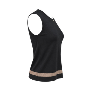 Chanel Black Sleeveless Knit Top with Beige Sheer Trim
