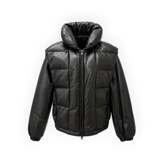 Isabel Marant Black Lambskin Leather Puffer Jacket with Removable Sleeves Size 34