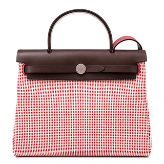 Hermès Herbag Zip 31 PM Framboise Quadrille Toile & Rouge Sellier Hunter Leather
