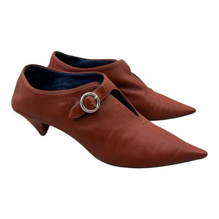 Celine Brown Leather T-Strap Pointed Toe Mules