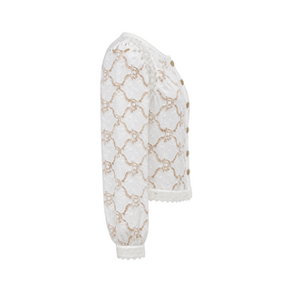 Chanel White Floral Lace Button-Up Jacket/Blouse Size FR 36