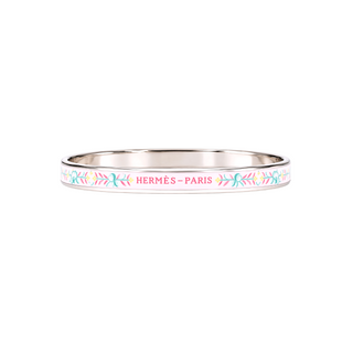 Hermès Pink Etriers Stamped Enamel Palladium-Plated Bracelet