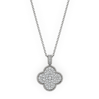 Van Cleef & Arpels Vintage Alhambra Diamond 18K White Gold Pendant Necklace