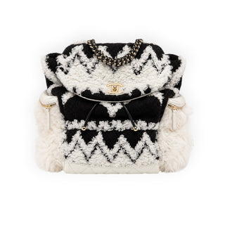 Chanel Black & White Knit Wool and Shearling Fall 2019 Backpack
