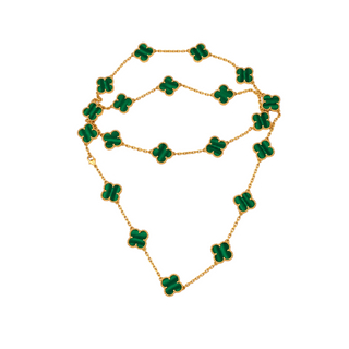 Van Cleef & Arpels Vintage Alhambra Malachite 20 Motif Necklace in Yellow Gold