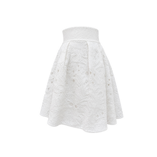 Chanel White Openwork Lace Flared Midi Skirt Size FR 34