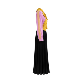 Gucci Pink Yellow and Black Silk Bow Pleated Maxi Dress IT 40