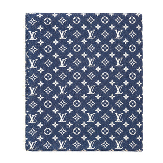 Louis Vuitton Blue and White Monogram Cotton Wool Silk Fringed Shawl Scarf
