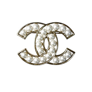 Chanel CC Faux Pearl Brooch Gold-Tone