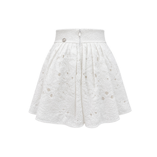 Chanel White Openwork Lace Flared Midi Skirt Size FR 34