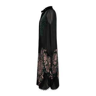 Fendi Black Green & Pink Floral Pleated Cocktail Dress Size IT 40