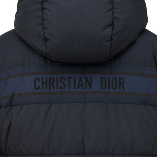 Christian Dior Navy and Ecru Cropped Reversible Puffer Jacket with Oblique Logo Pattern Size S