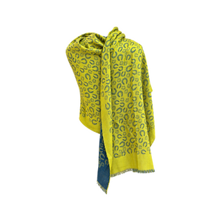 Hermès Blue and Yellow Reversible Horseshoe Motif Cashmere Silk Scarf