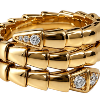 Bulgari Yellow Gold Serpenti Tubogas Diamond Wrap Ring Size 54