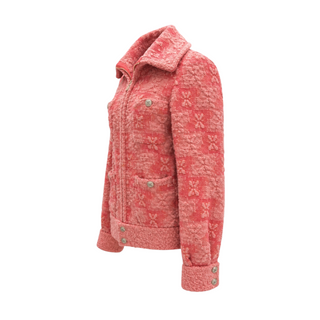 Chanel Pink Textured Tweed CC Button Zip Jacket Size FR 36