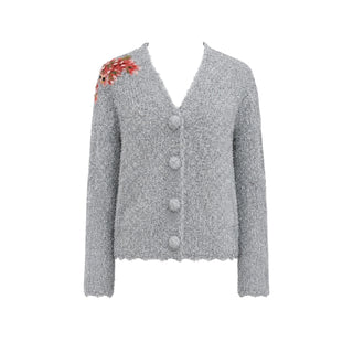 Dolce & Gabbana Silver Metallic Embellished Knit Cardigan