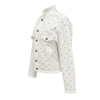 Alexandre Vauthier White Crystal Embellished Frayed Edge Denim Jacket XS