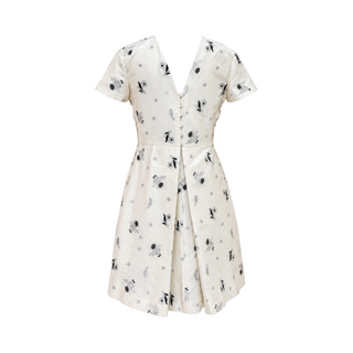 Christian Dior Ivory Silk Floral Embroidered V-Neck Short Sleeve Dress with Separate Underskirt FR 42