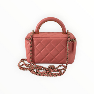 Chanel Coral Pink Quilted Leather Mini Vanity Case Bag with Chain Strap