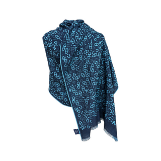 Hermès Blue and Navy Reversible Horsebit Motif Scarf
