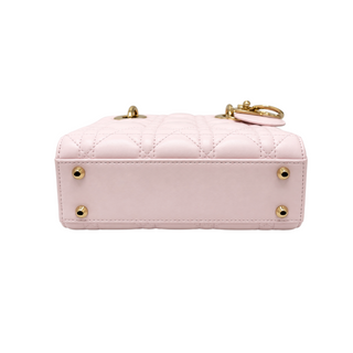 Christian Dior Pale Pink Lady Dior Cannage Lambskin Small Bag Gold Hardware