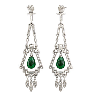 Lab-Grown Emerald Chandelier Drop Earrings in White Gold-Plated Sterling Silver