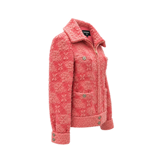 Chanel Pink Textured Tweed CC Button Zip Jacket Size FR 36