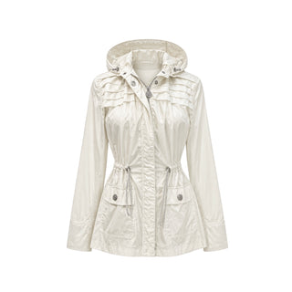 Chanel Ivory Ruffle Detail Hooded Drawstring Waist Jacket FR 36
