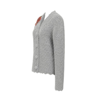 Dolce & Gabbana Silver Metallic Embellished Knit Cardigan