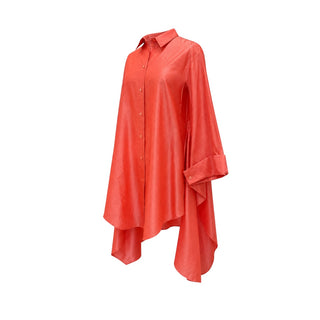 Hermès Coral Silk & Cotton Asymmetric Shirt Dress Size FR 34