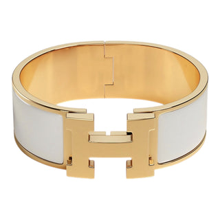 Hermès Clic Clac H Blanc Bracelet Rose Gold Plated GM