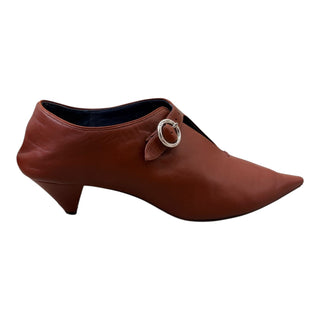 Celine Brown Leather T-Strap Pointed Toe Mules