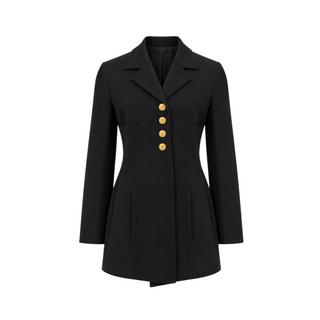 Chanel Black Tailored Longline Blazer Jacket with Gold CC Buttons