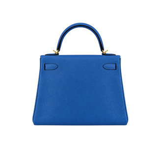 Hermès Bleu Zanzibar Togo Kelly 28 Retourne with Gold Hardware