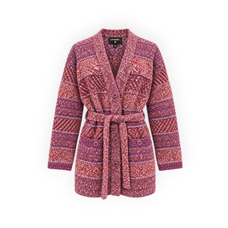 Chanel Red & Purple Cashmere Blend Belted Knit Cardigan Size 36