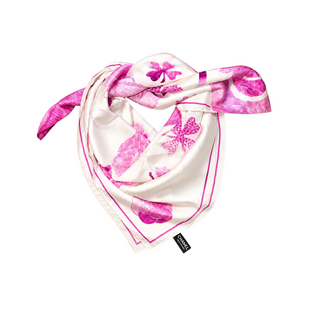 Chanel Ivory & Pink CC Camellia Silk Scarf