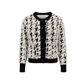 Christian Dior Black & White Houndstooth Fringed Wool Two-Piece Set Size 34