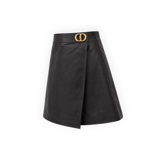 Christian Dior Black Lambskin CD Buckle Skort Size FR 36