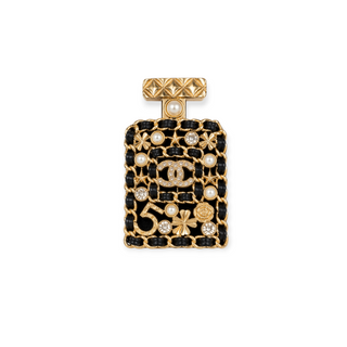 Chanel 21V No. 5 Black Lambskin CC Pearl & Crystal Brooch