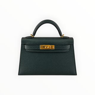 Hermès Vert Cypress Epsom Leather Mini Kelly II 20 Sellier Bag with Gold Hardware