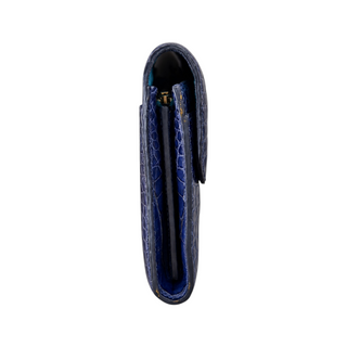 Hermès Blue Crocodile-Effect Leather Constance H Clasp Wallet with Gold Hardware